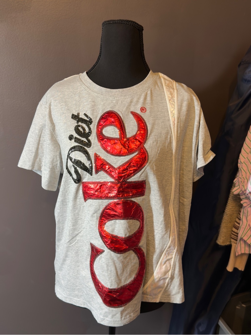 Coca Cola Men's Light Gray Tee with Metallic Red Logo